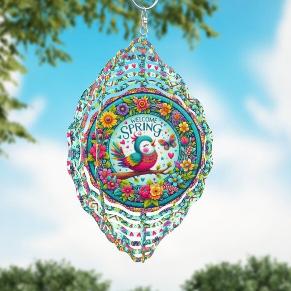 None Other - 8 in. welcome spring wind spinner with birdie